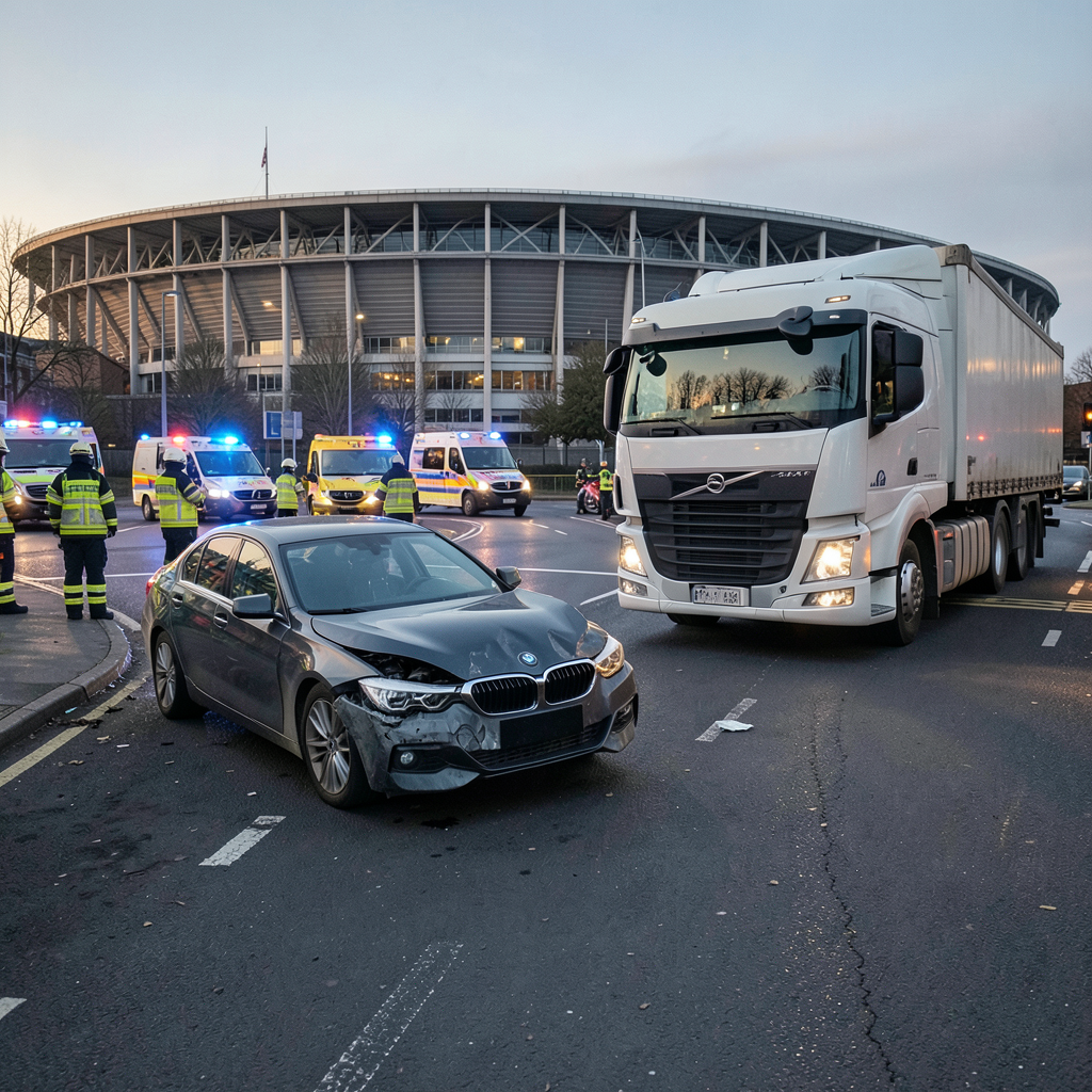 BMW driver seriously injured in crash with Volvo HGV near Kassam Stadium